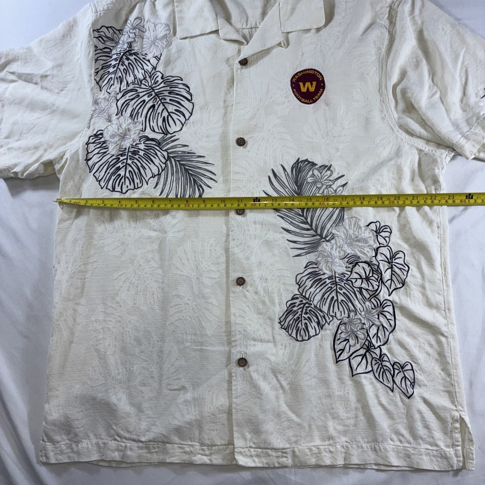 Tommy Bahama Washington Football Team Silk Blend Camp Shirt Cream Mens Large - Picture 10 of 15